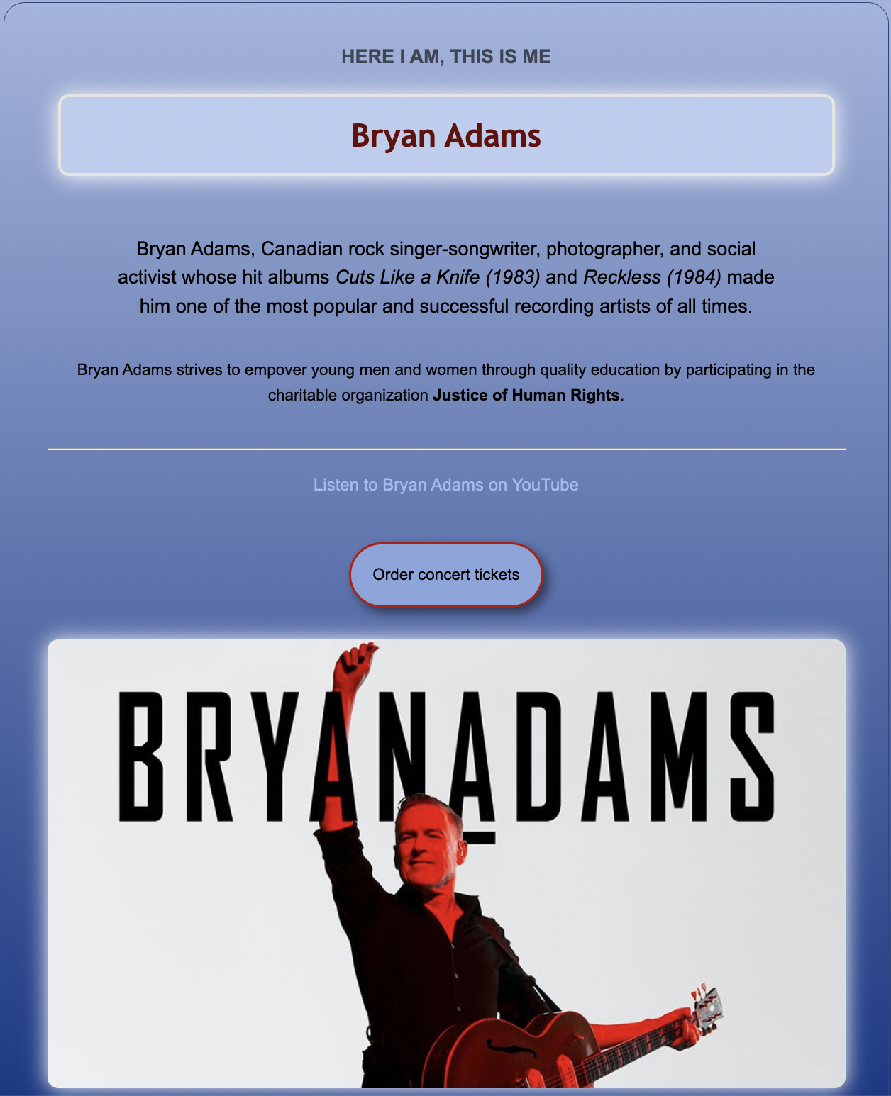 bryan adams project screenshot